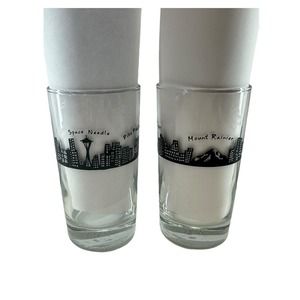 (2) Fishs Eddy 206 Juice Glasses Seattle‎ Washington Skyline 6 oz. Barware